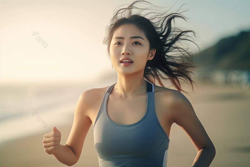 海边穿着运动背心的年轻女人,高清,摄影图,摄影图片,图片大全,摄影图免费下载